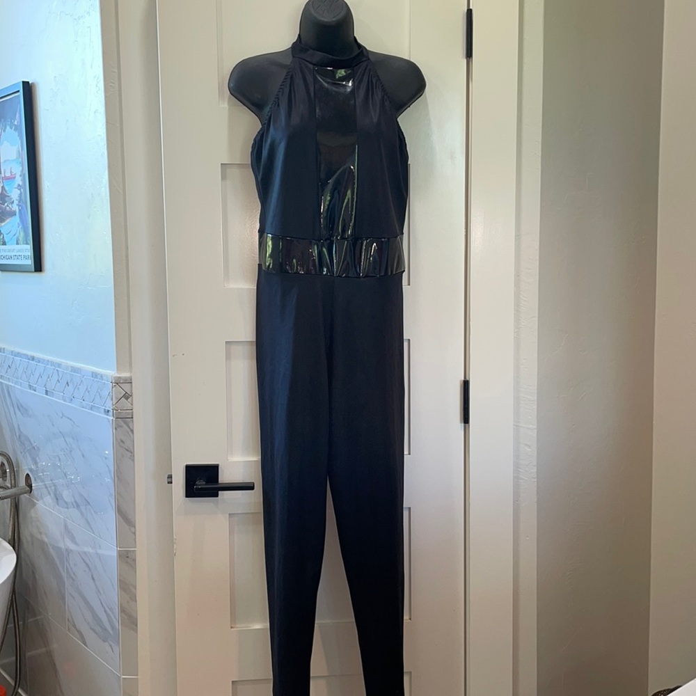 Kizzi black unitard pleather trim adult XXL